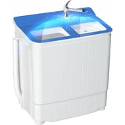 Pataku Portable Washing Machine, Compact Twin Tub Mini Washing Machine, 17.6 LBS Washer and Dryer Combo with Soaking Function, Semi-Automatic for Apartment, Dorms, RVs, Camping (White \u0026 Blue)